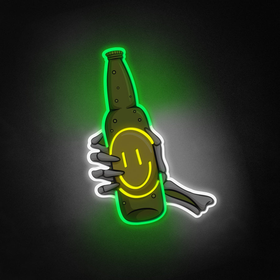 "Skull Hand, Beer Bottle" Neon Like Sign