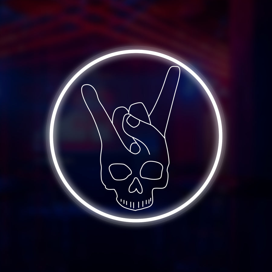"Skull Hand Horns Rock N Roll" Mini Neon Sign