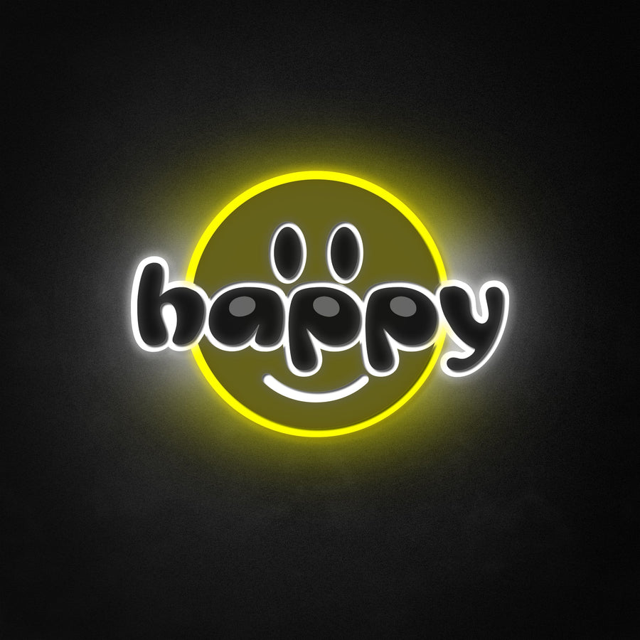 "Smile, Happy Lettering" Neon Like Sign