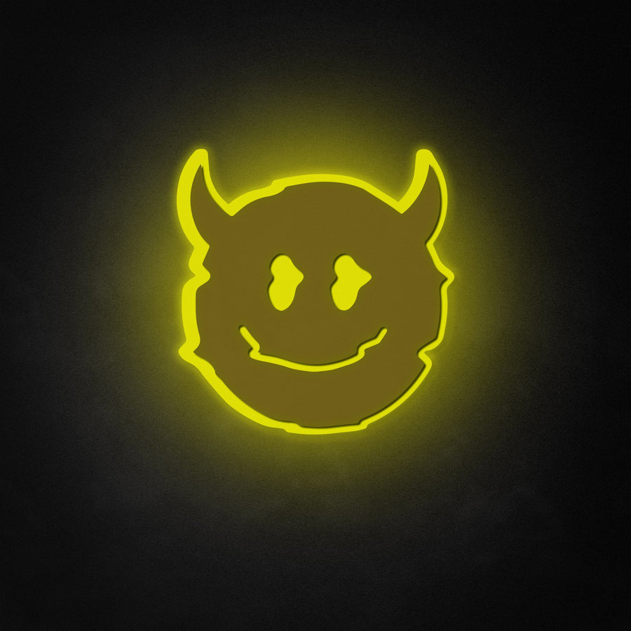 "Smile Melt Face With Devil Horns" Neon Like Sign
