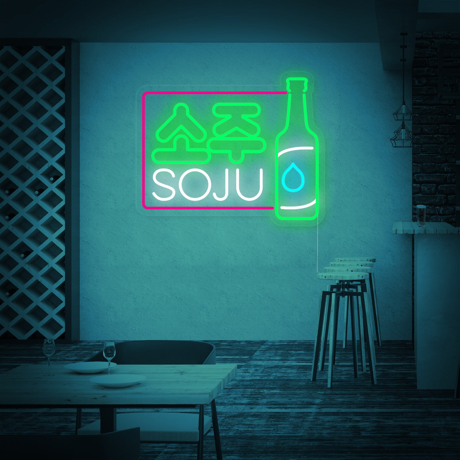 A detailed render of the 'Soju Korean Drink' neon sign design.