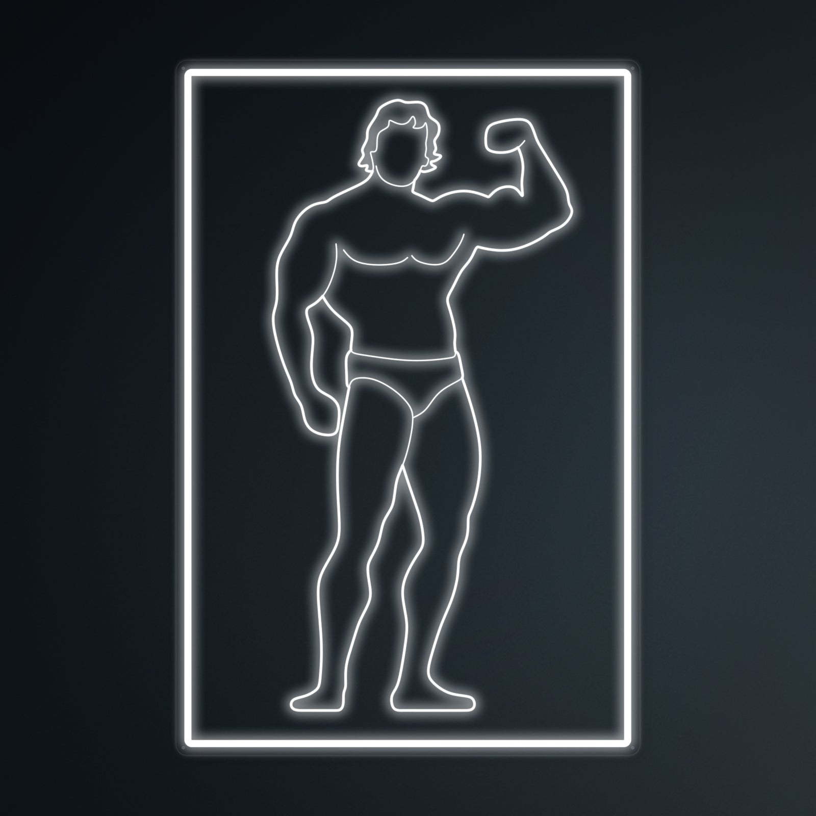 'Sports Bodybuilding Gym' mini neon sign illuminating with a green glow against a dark wall