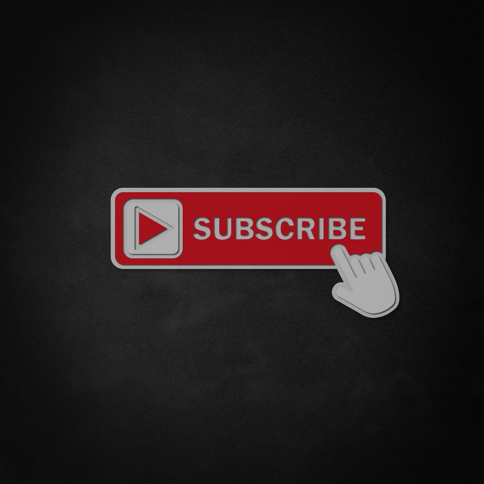 Flat graphic concept of a red subscribe button neon light sign on a dark textured background.