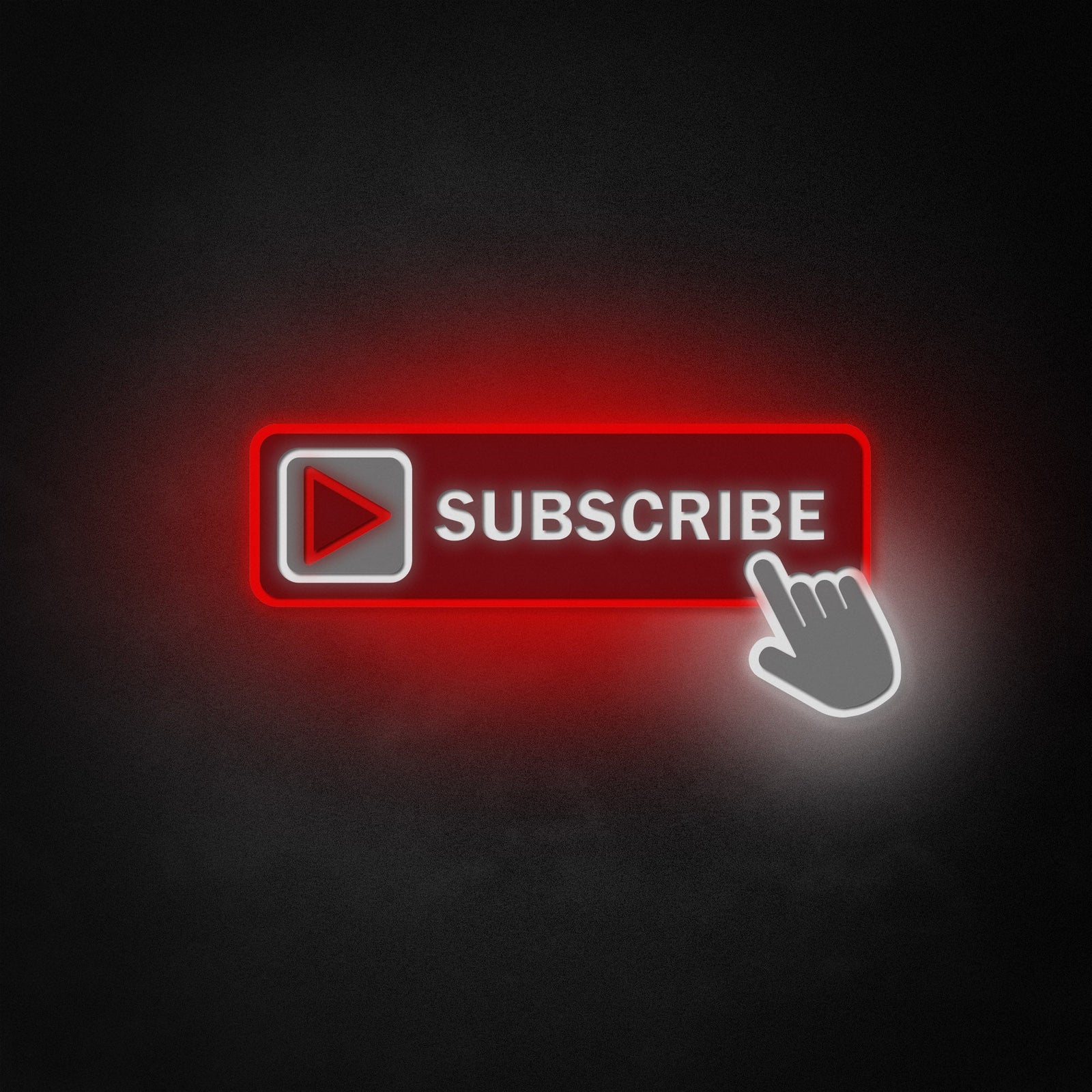 Digital illustration of a red subscribe button and white cursor arrow neon sign design.