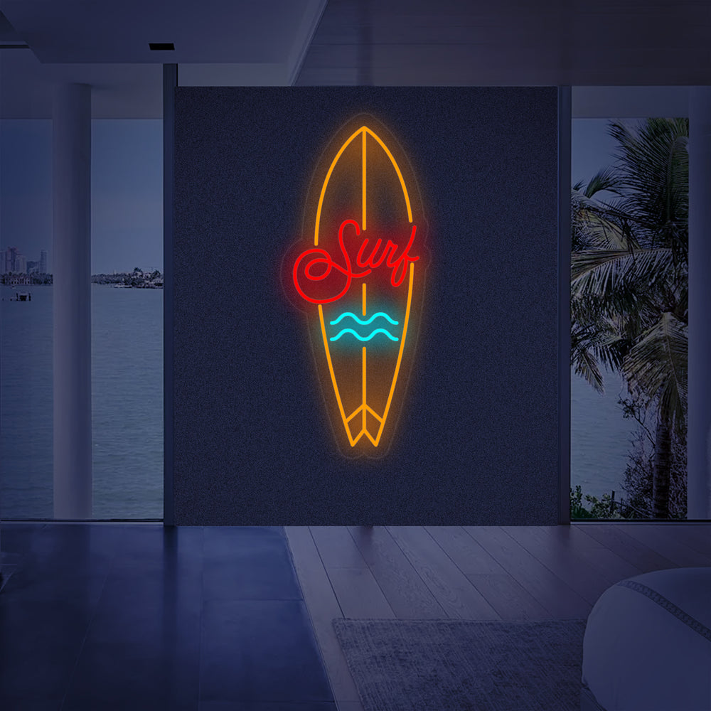 The original flat graphic design source for the surfboard neon sign.