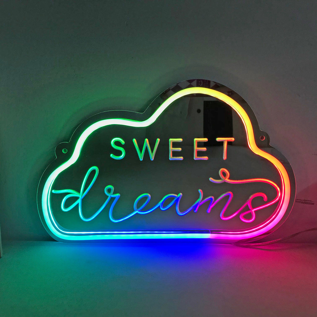 "Sweet Dreams, Dreamy Color Changing" Mirror Neon Sign
