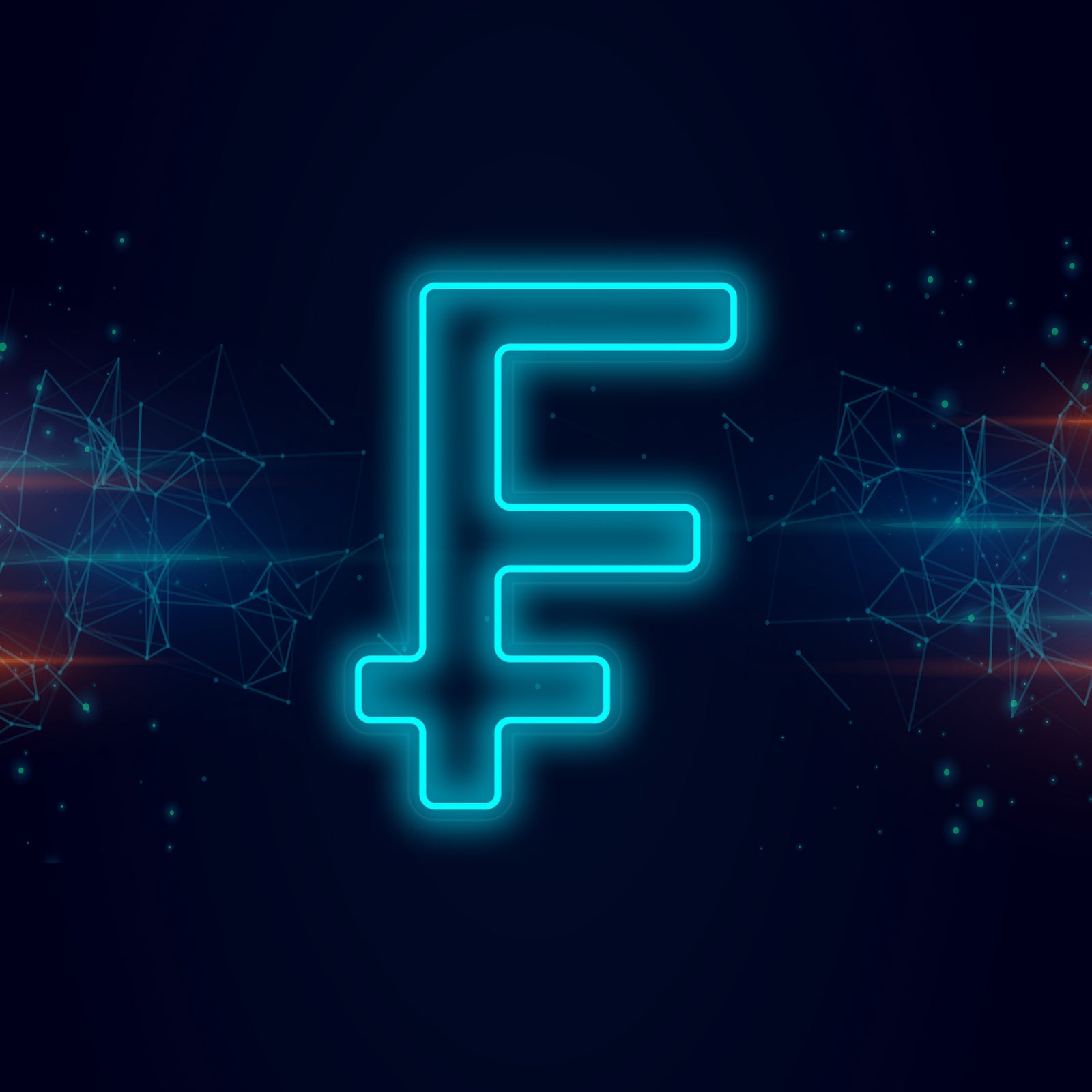 A flat graphic illustration showing the Swiss Franc neon symbol design.
