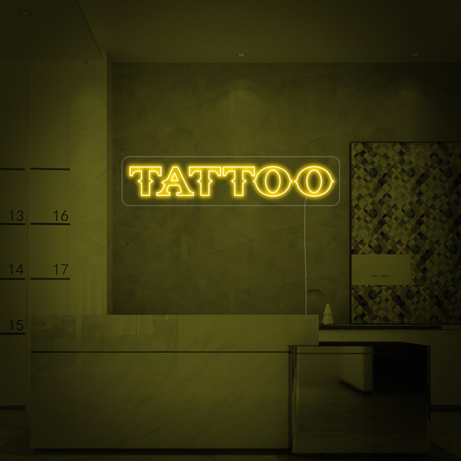 Tattoo studio neon sign with clear lettering