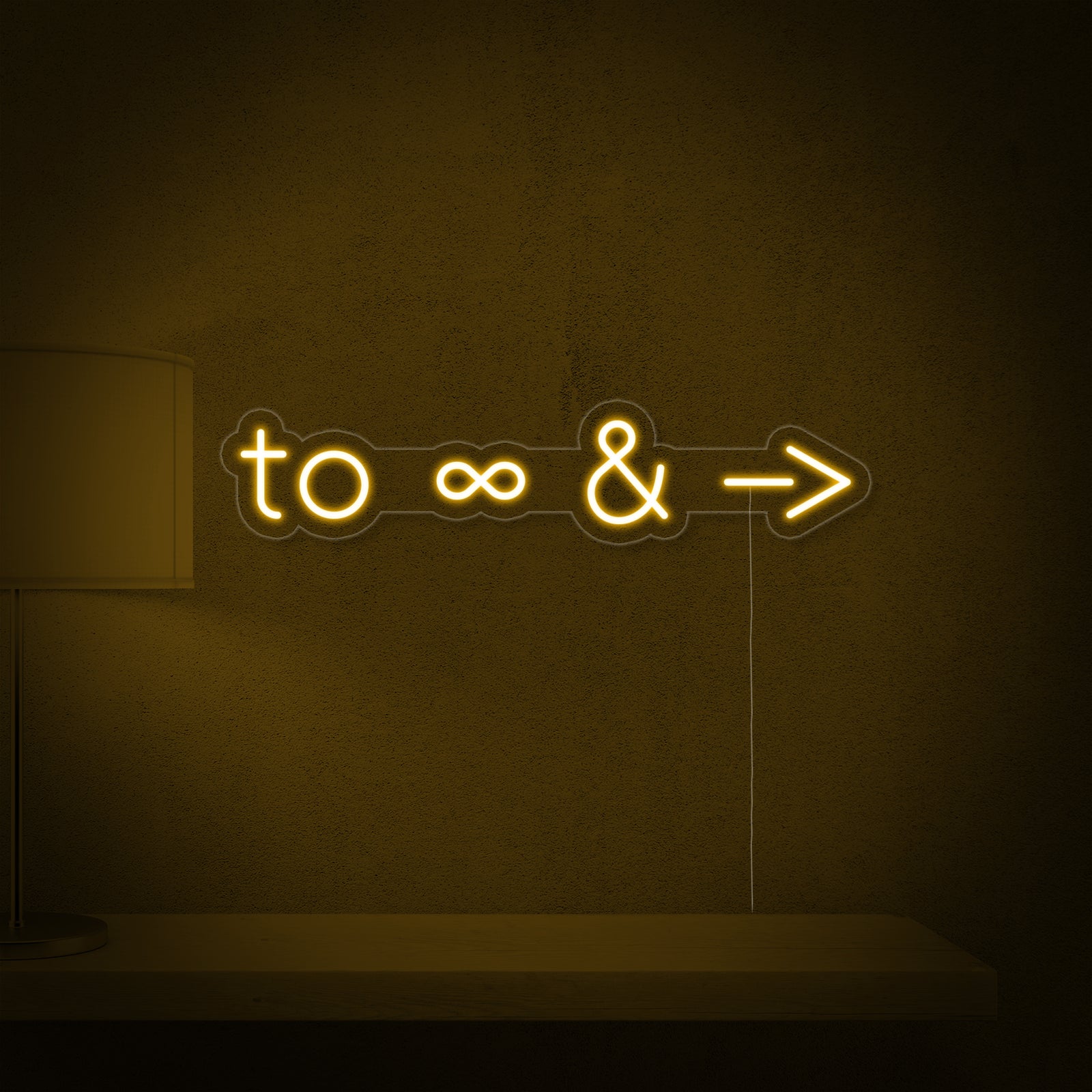 The 'To Infinity and Beyond' neon sign displayed against a neutral background.