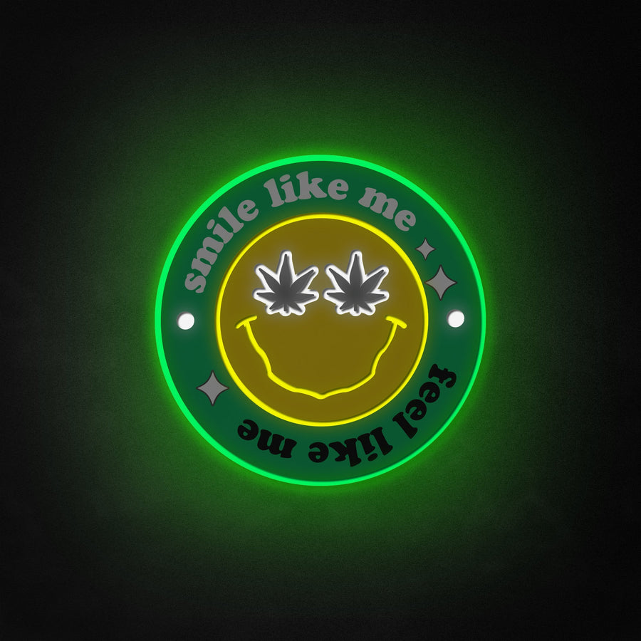"Trippy Cannabis, Happy Face" Neon Like Sign