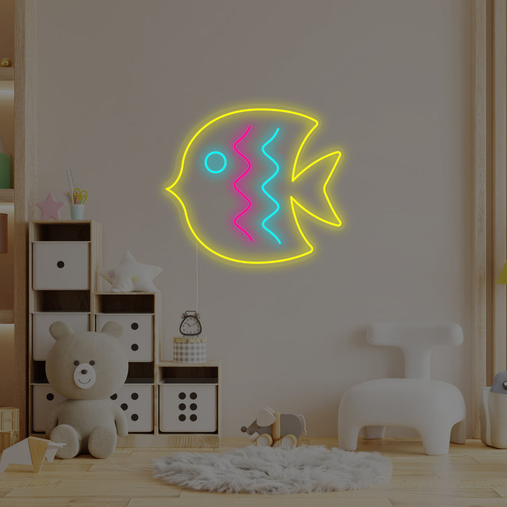 A clean, graphic representation of the blue and orange tropical fish neon sign design, highlighting the specific colors and outline structure.