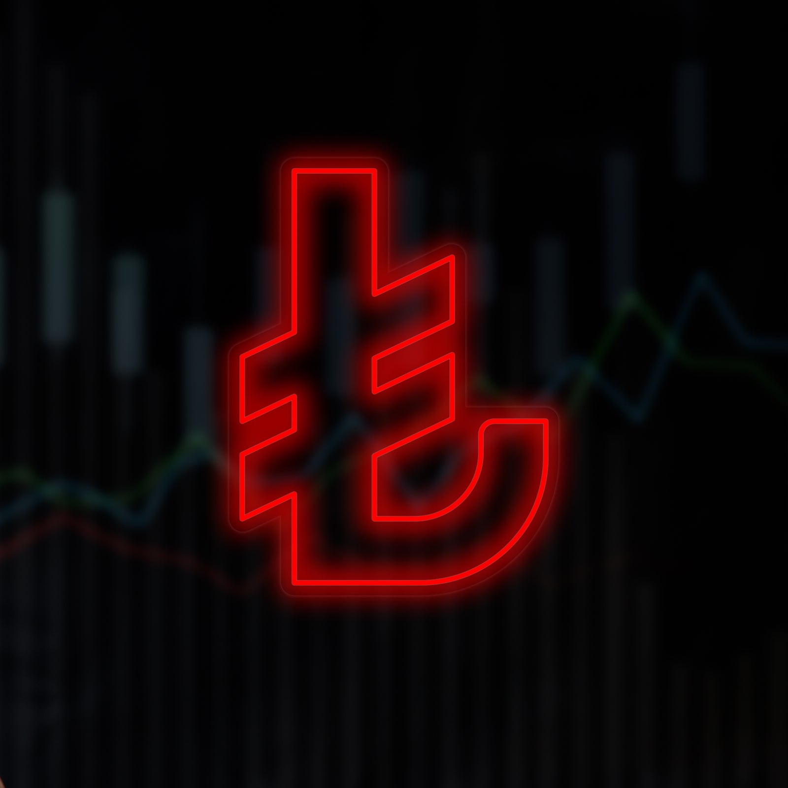 Close up of Turkish Lira symbol neon sign with glowing effect