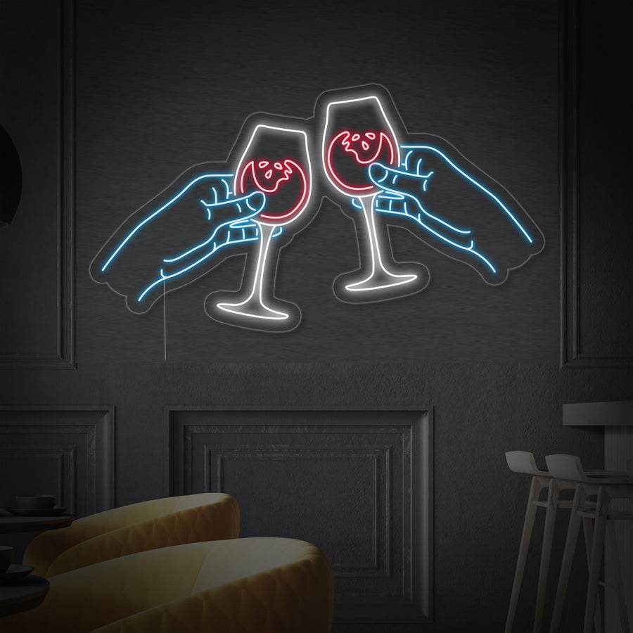 "Two Hands Clinking Wine Glasses Bar" Neon Sign