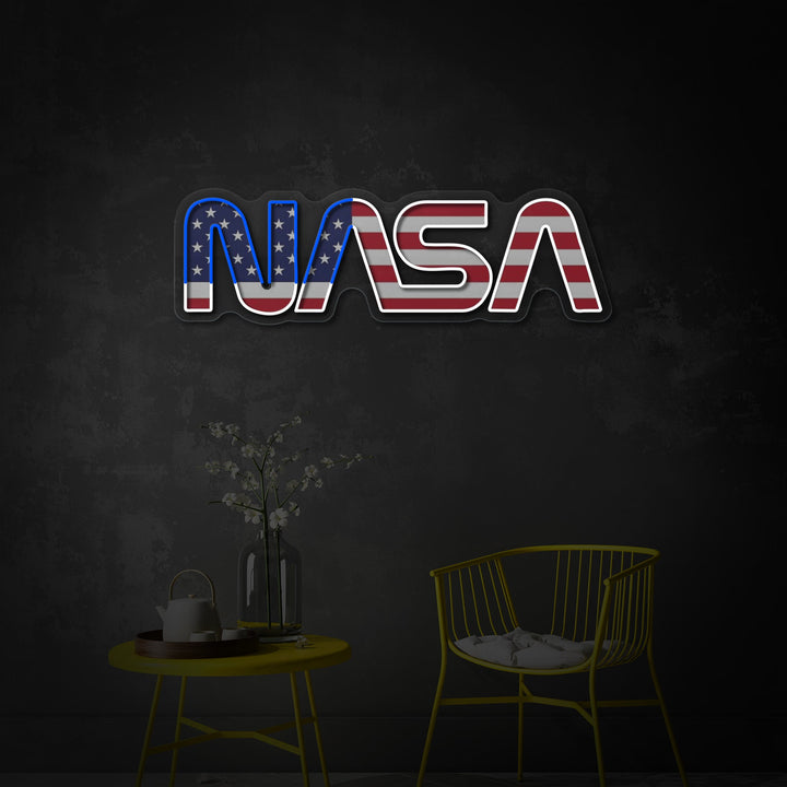 "USA Flag Shaped Nas Logo" UV Print LED Neon Sign