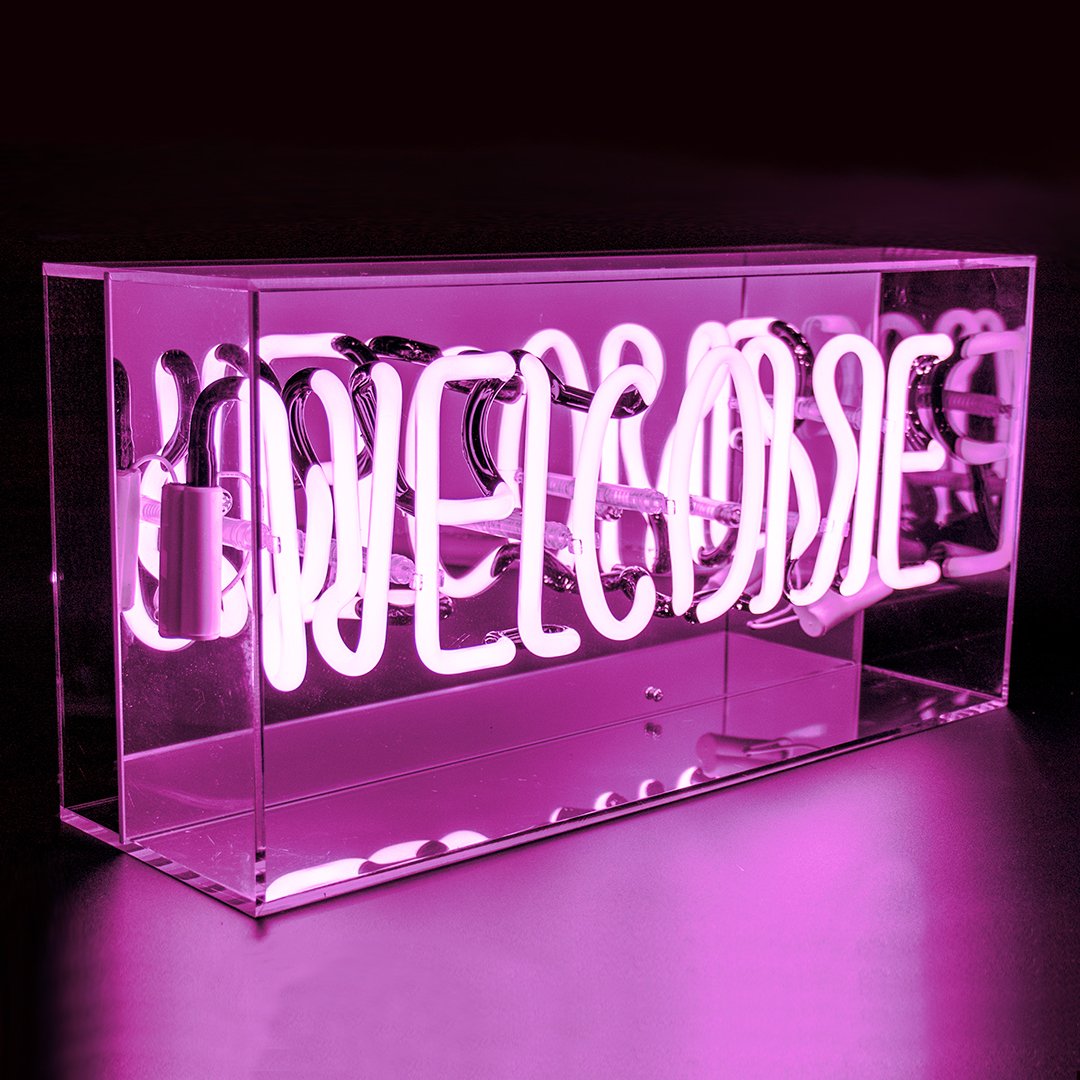 "WELCOME" Acrylic Box Neon Sign, Glass Neon Sign, Table Neon Sign
