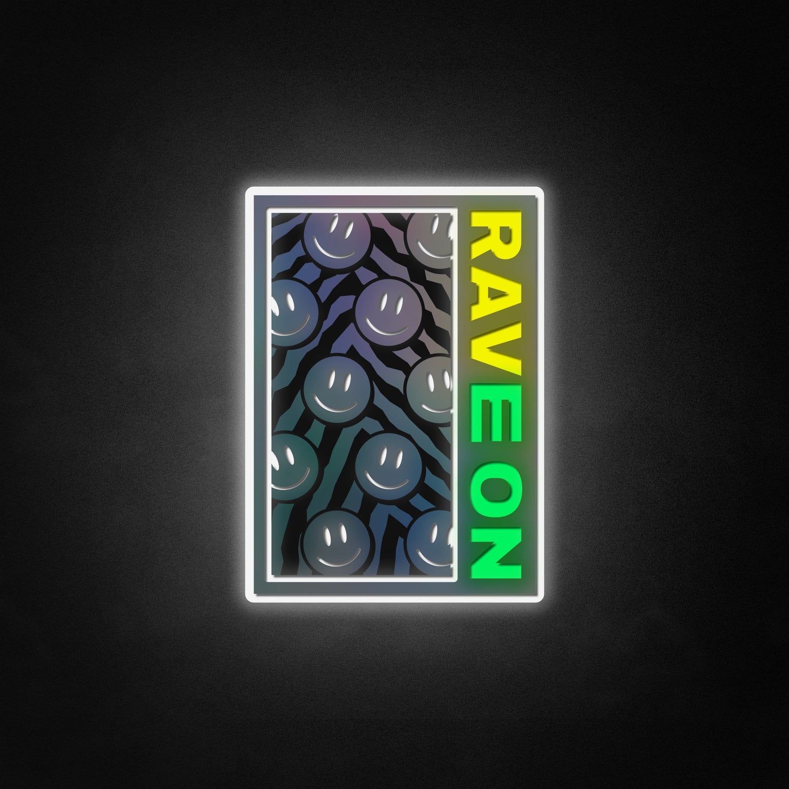 Dimmable abstract trippy psychedelic smile neon sign glowing in a dark room