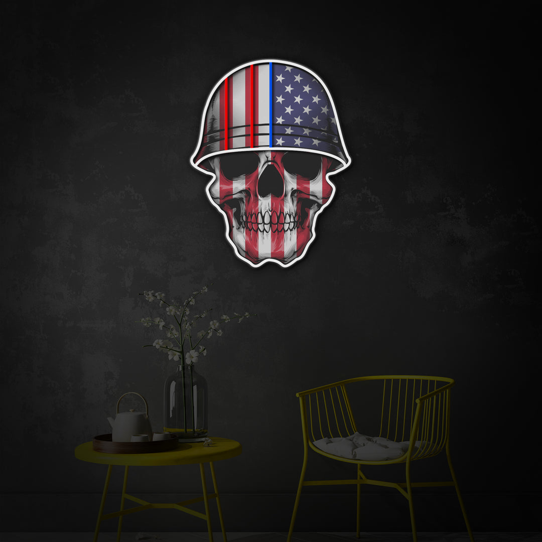 "American Flag Skull", Room Décor, Neon Wall Art, LED Neon Sign 2.0, Luminous UV Printed