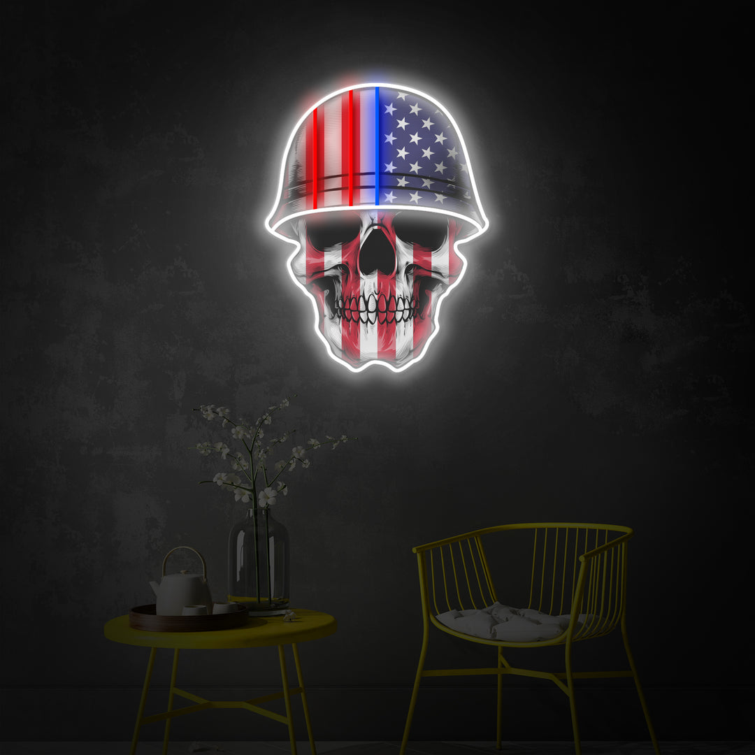 "American Flag Skull" Room Decor, Neon Wall Art, LED Neon Sign 2.0, Luminous UV Printed