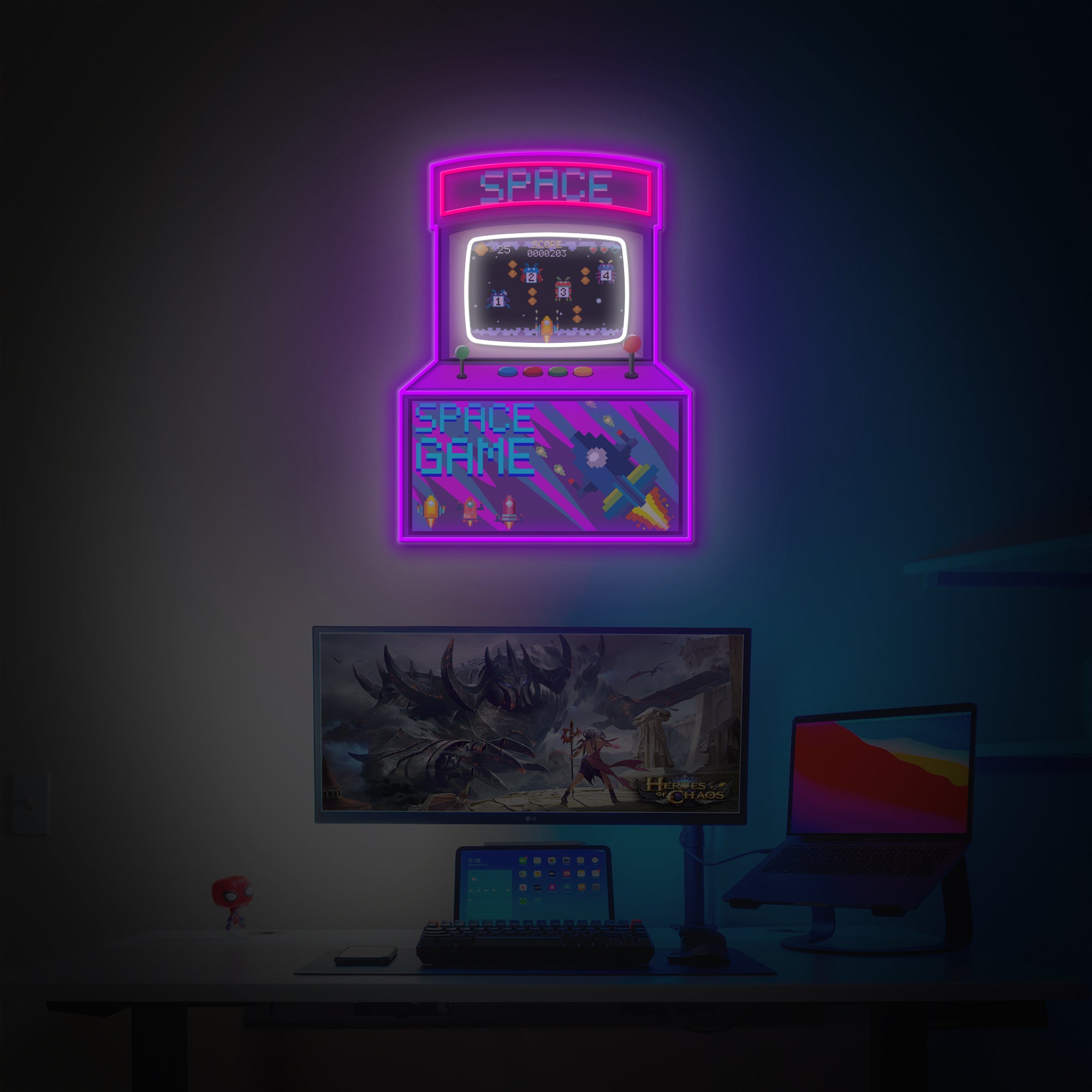 "Arcade Space Game Machine", Game Room Décor, LED Neon Sign 2.0, Luminous UV Printed