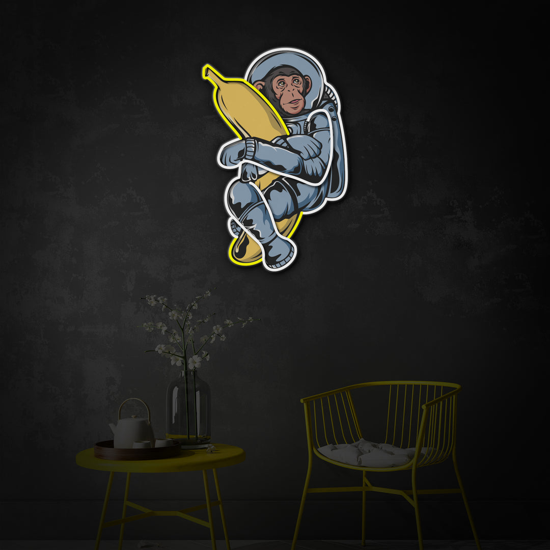 "Astronaut Monkey Hugging Banana Space", Room Décor, Neon Wall Art, LED Neon Sign 2.0, Luminous UV Printed