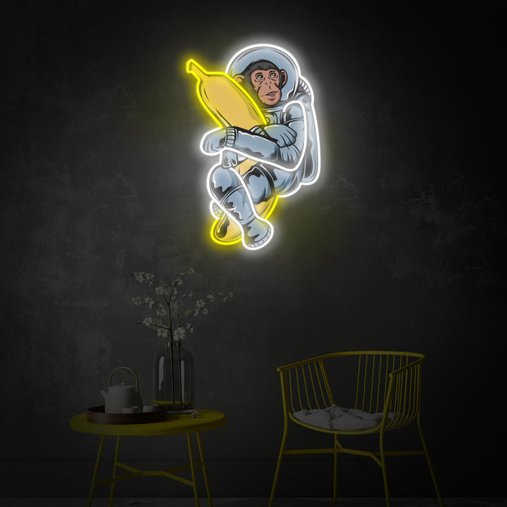 "Astronaut Monkey Hugging Banana Space", Room Décor, Neon Wall Art, LED Neon Sign 2.0, Luminous UV Printed