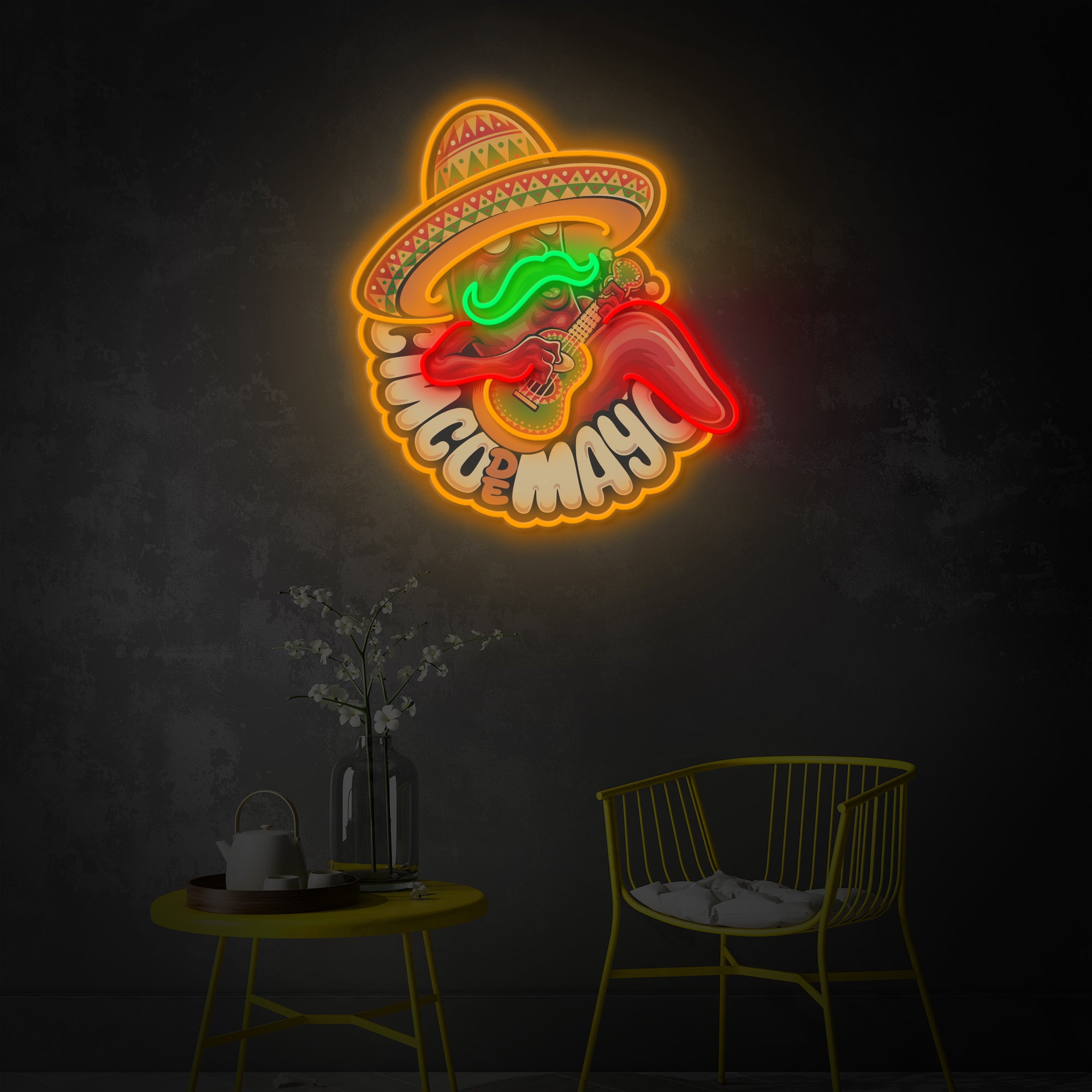 "Chilli Mascot Playing Guitar", Room Décor, Neon Wall Art, LED Neon Sign 2.0, Luminous UV Printed