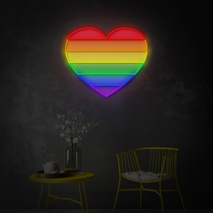 "LGBT Pride Heart" LED Neon Sign 2.0, Luminous UV Printed
