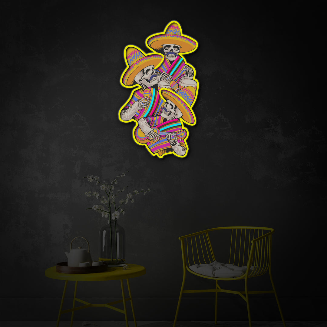 "Mariachi Skull Music" Room Decor, Neon Wall Art, LED Neon Sign 2.0, Luminous UV Printed
