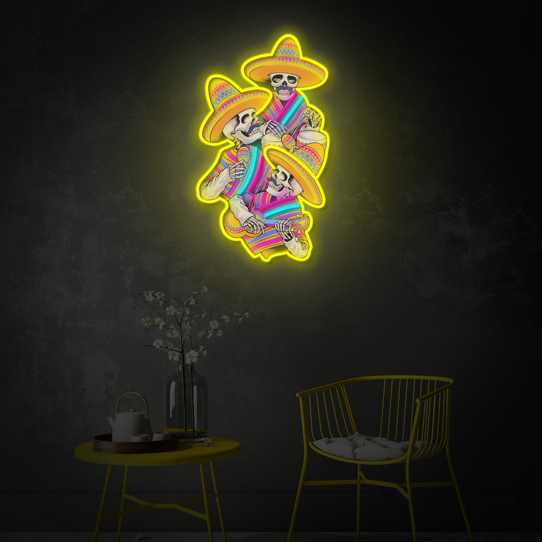 "Mariachi Skull Music" Room Decor, Neon Wall Art, LED Neon Sign 2.0, Luminous UV Printed