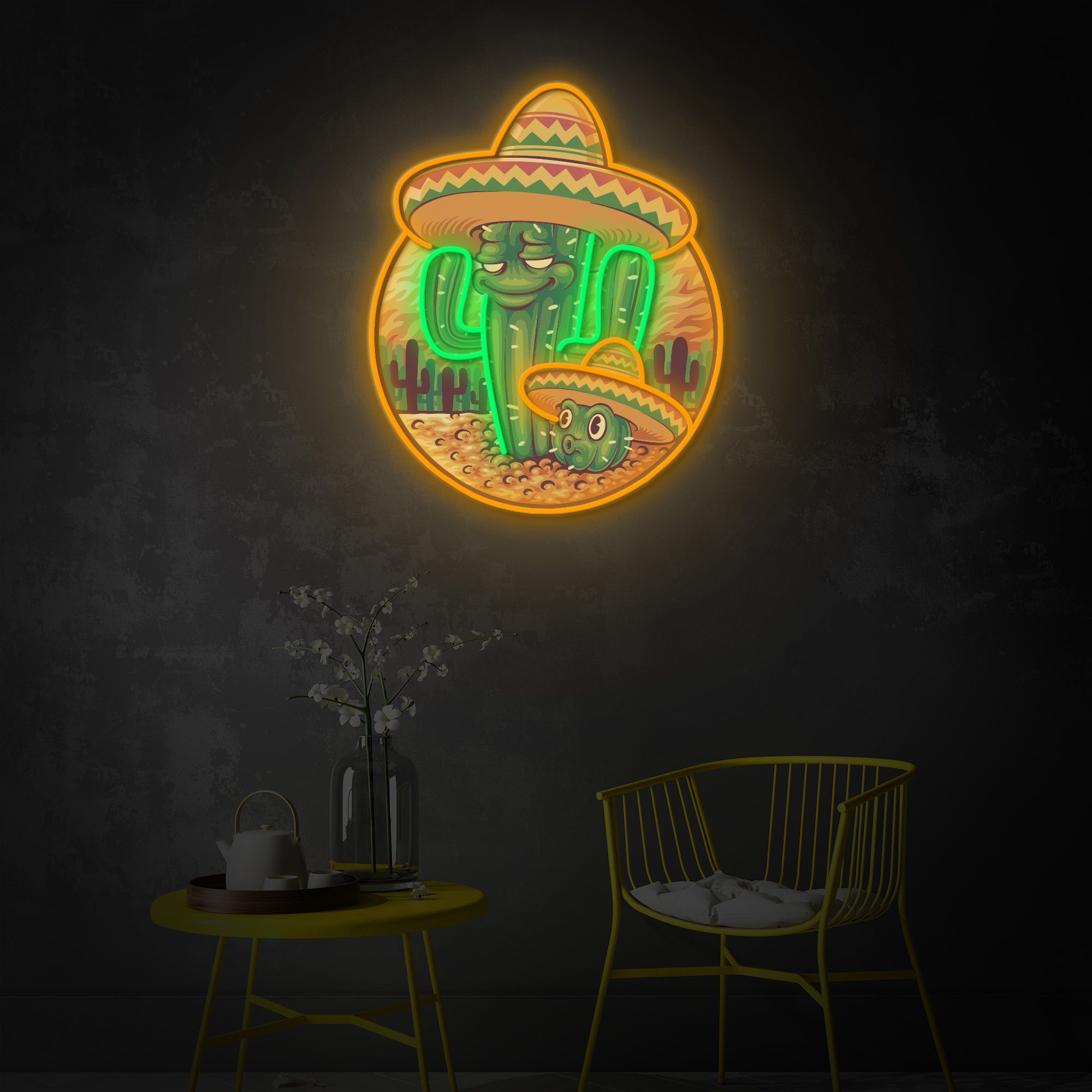 "Mexican Cactust Cartoon", Room Décor, Neon Wall Art, LED Neon Sign 2.0, Luminous UV Printed