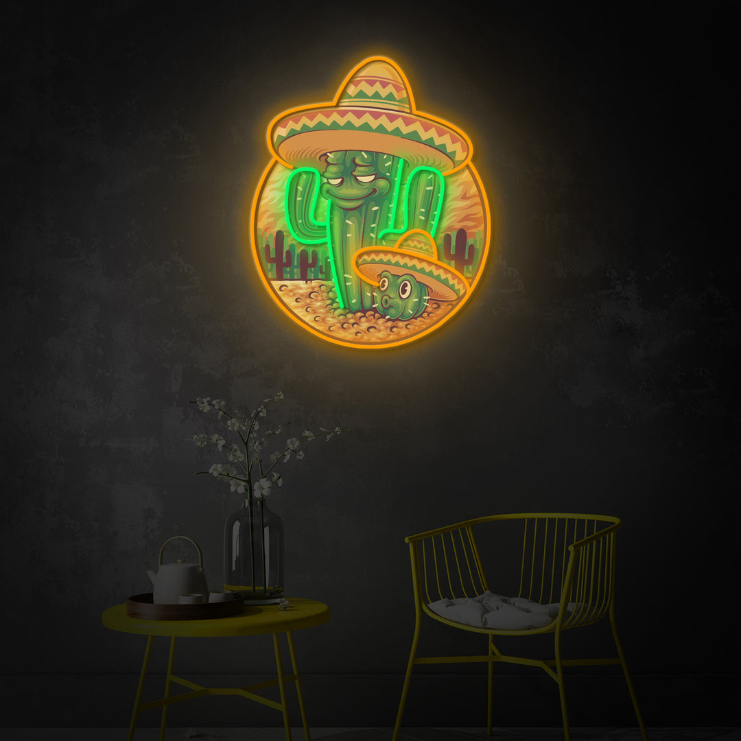 "Mexican Cactust Cartoon" Room Decor, Neon Wall Art, LED Neon Sign 2.0, Luminous UV Printed