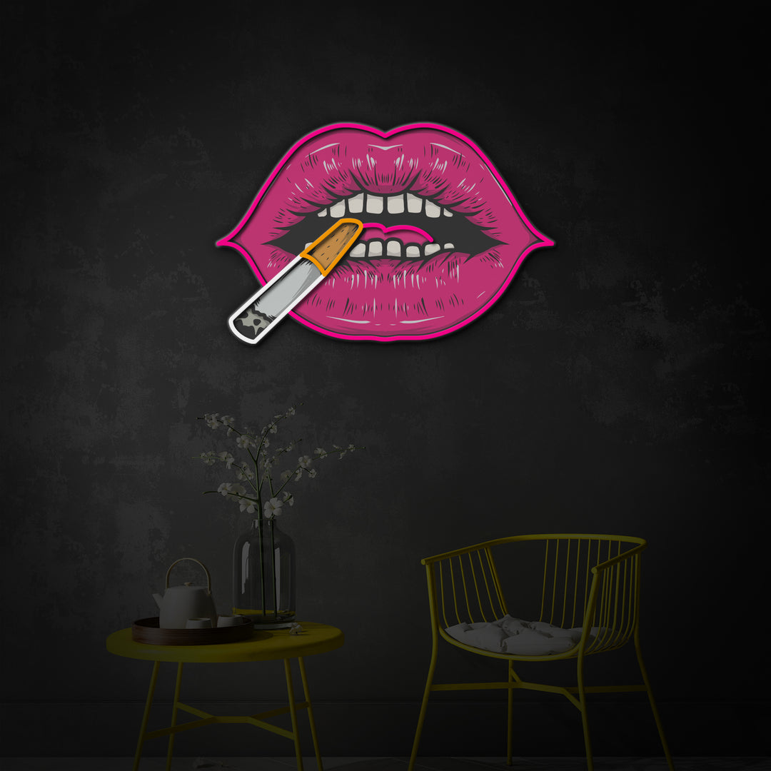 "Mouth Red Lips Smoking", Room Décor, Neon Wall Art, LED Neon Sign 2.0, Luminous UV Printed