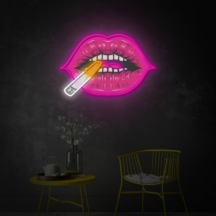 "Mouth Red Lips Smoking" Room Decor, Neon Wall Art, LED Neon Sign