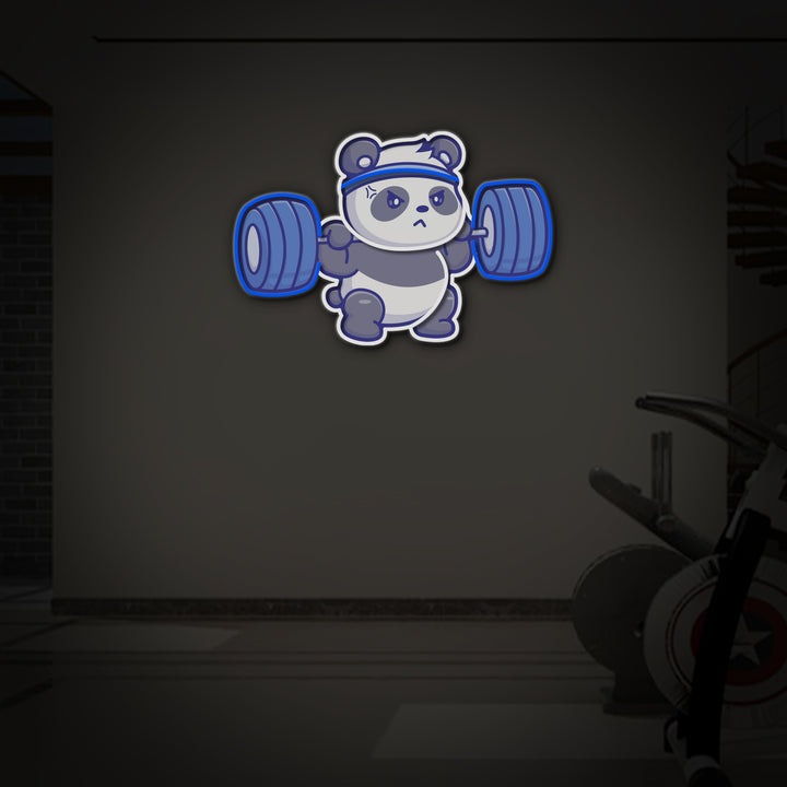 "Panda Lifting Barbell Gym Fitness" LED Neon Sign 2.0, Luminous UV Printed