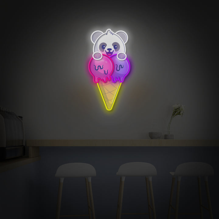 "Panda with Ice Cream" LED Neon Sign 2.0, Luminous UV Printed