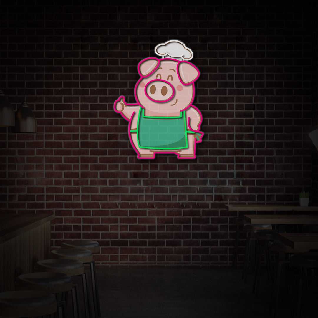 "Restaurant Chef Pig" LED Neon Sign 2.0, Luminous UV Printed