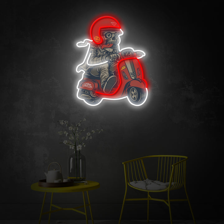 "Retro Skull with Scooter", Room Décor, Neon Wall Art, LED Neon Sign 2.0, Luminous UV Printed