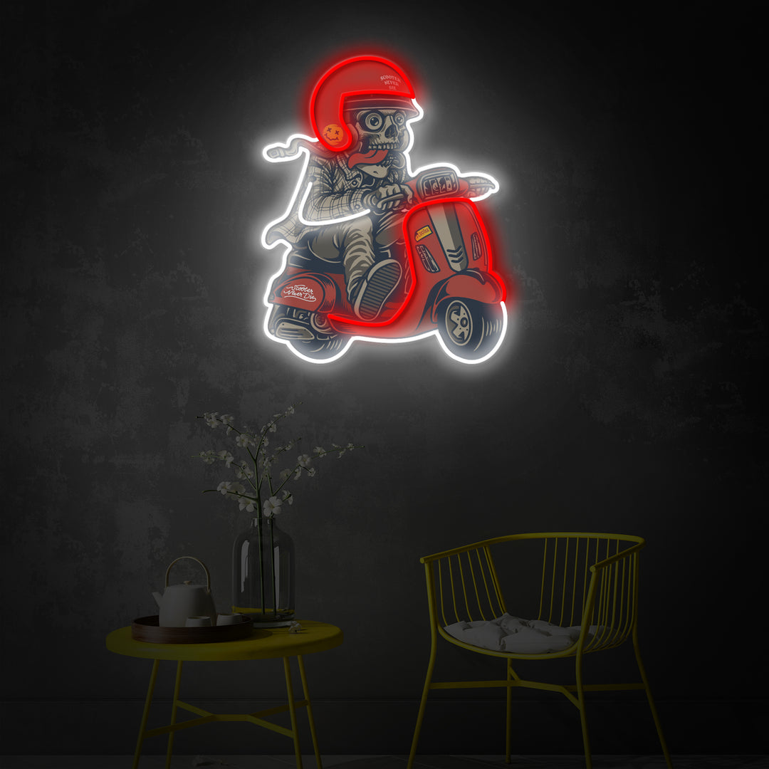 "Retro Skull with Scooter" Room Decor, Neon Wall Art, LED Neon Sign