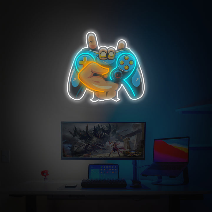 "Rock Holding Controller" Game Room Decor, LED Neon Sign 2.0, Luminous UV Printed