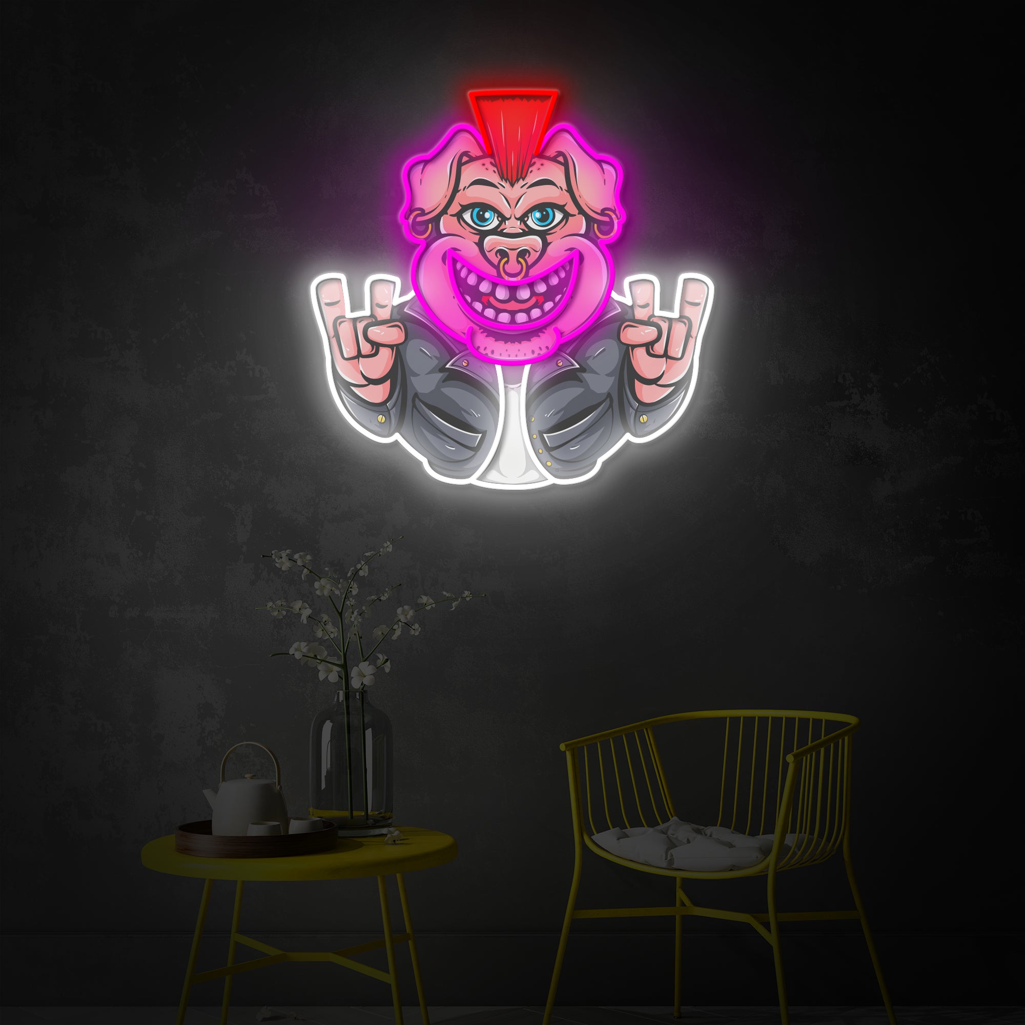 "Rockstar Pig", Room Décor, Neon Wall Art, LED Neon Sign 2.0, Luminous UV Printed