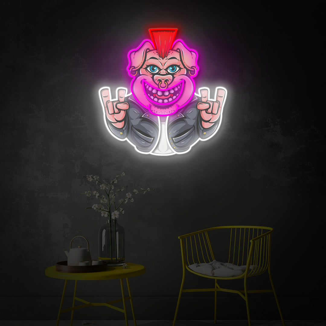 "Rockstar Pig" Room Decor, Neon Wall Art, LED Neon Sign