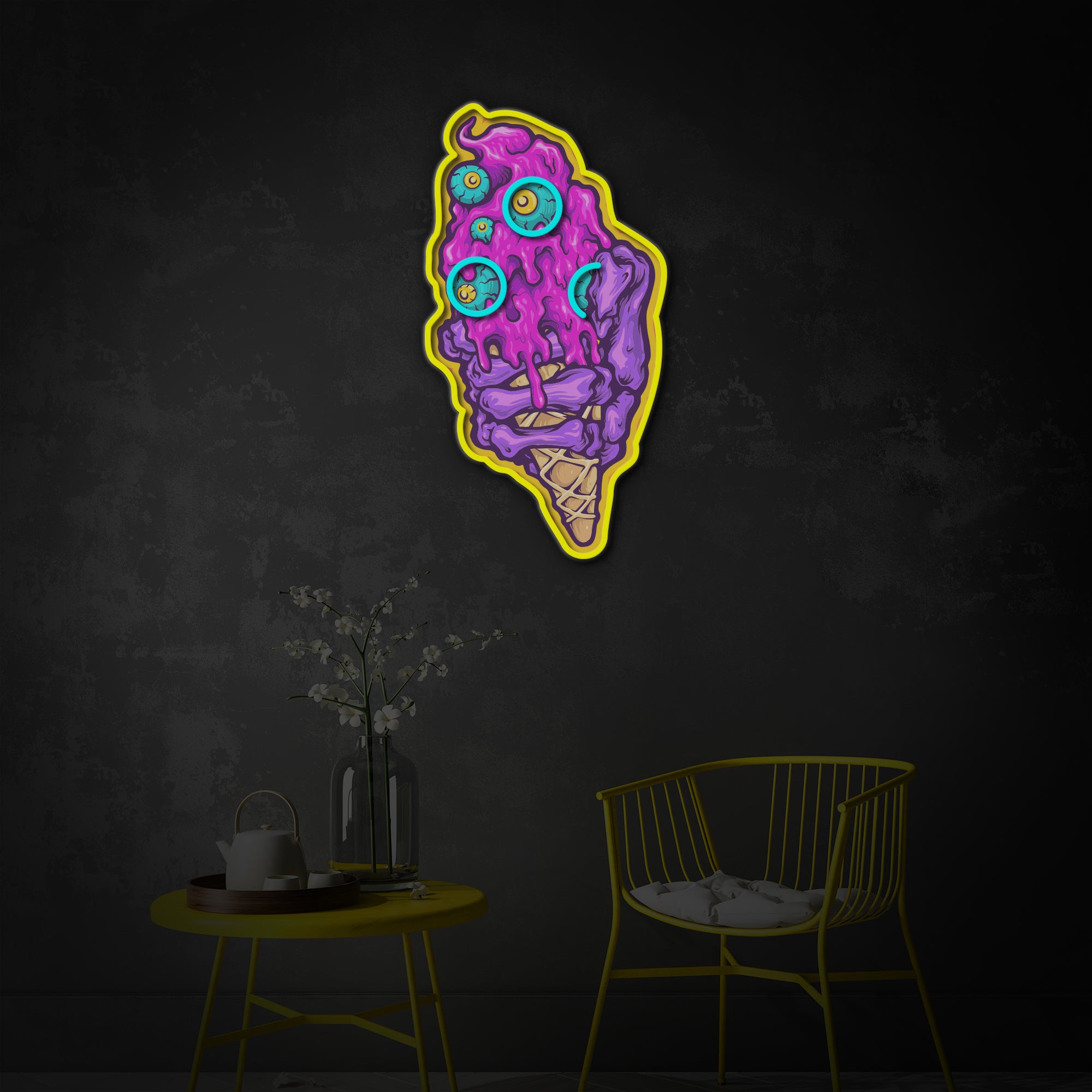 "Scary Zombie Eyes Ice Cream", Room Décor, Neon Wall Art, LED Neon Sign 2.0, Luminous UV Printed