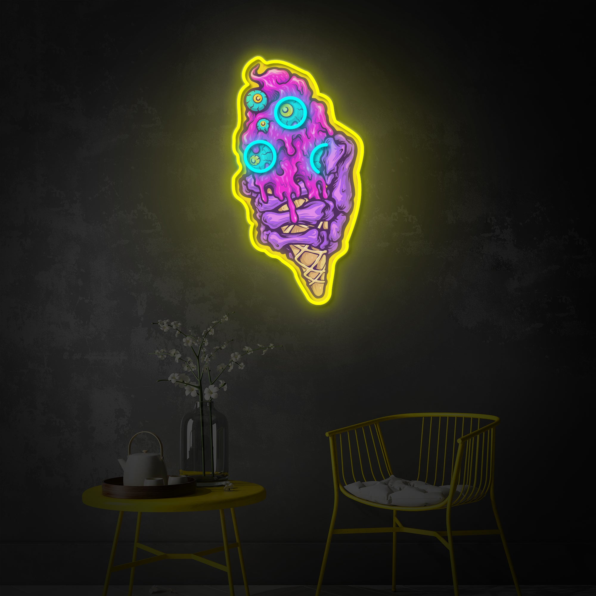 "Scary Zombie Eyes Ice Cream", Room Décor, Neon Wall Art, LED Neon Sign 2.0, Luminous UV Printed