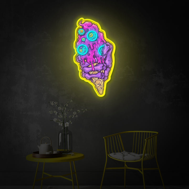 "Scary Zombie Eyes Ice Cream" Room Decor, Neon Wall Art, LED Neon Sign 2.0, Luminous UV Printed