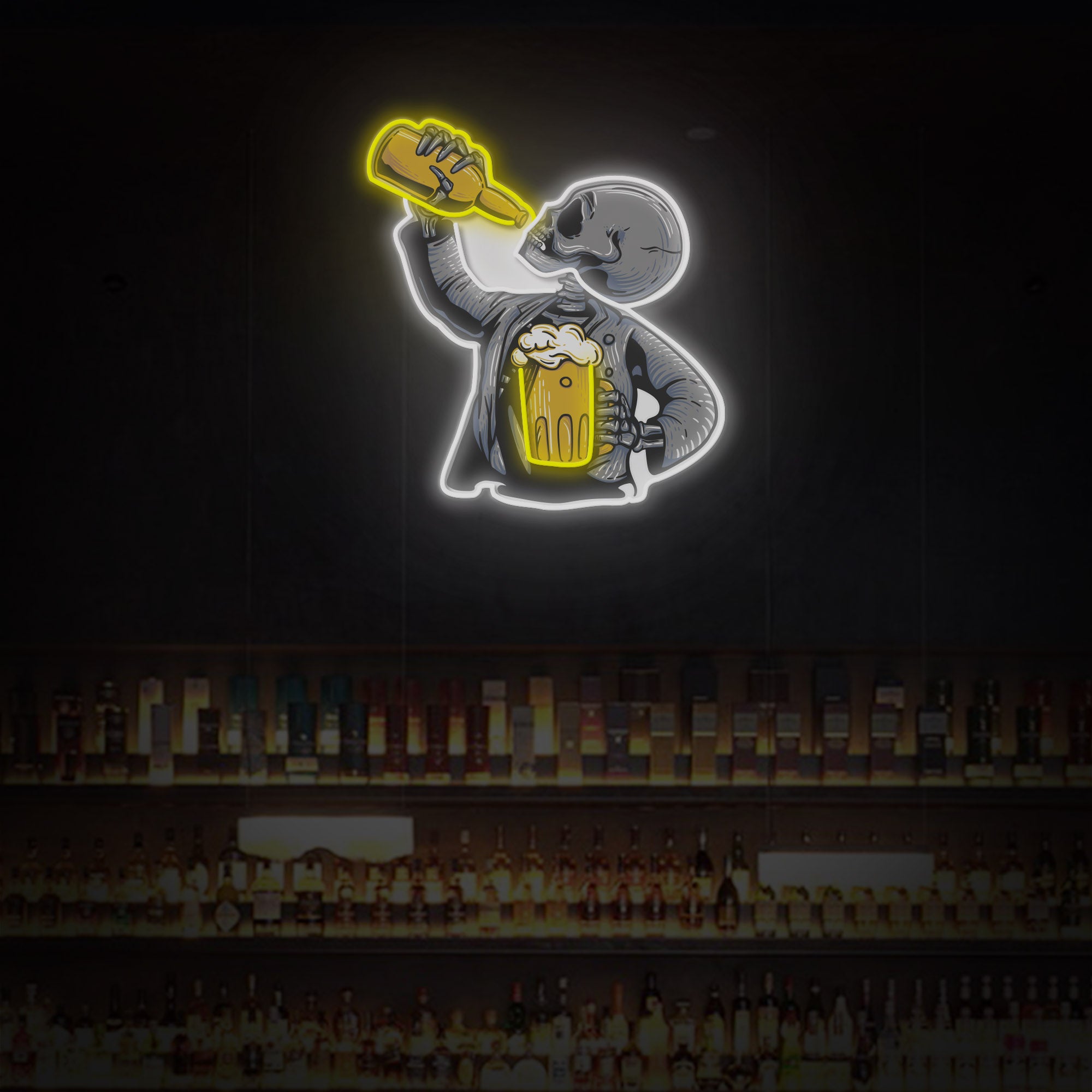 "Skeleton Drinking Beer" LED Neon Sign 2.0, Luminous UV Printed