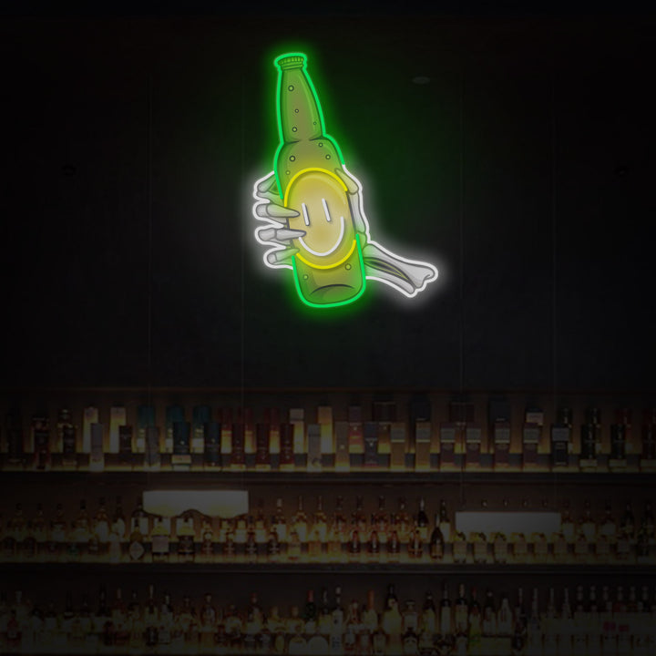 "Skull Hand Beer Bottle" LED Neon Sign 2.0, Luminous UV Printed