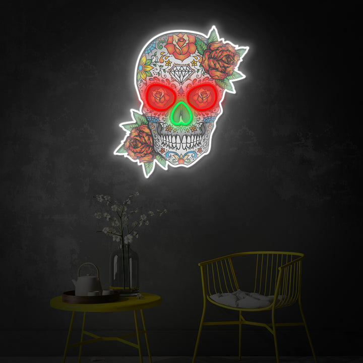 "Sugar Skull Flowers" Room Decor, Neon Wall Art, LED Neon Sign