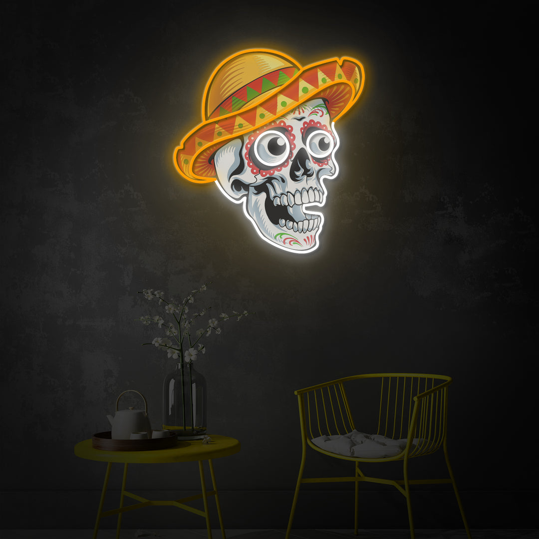 "Sugar Skull Head", Room Decor, Neon Wall Art, LED Neon Sign