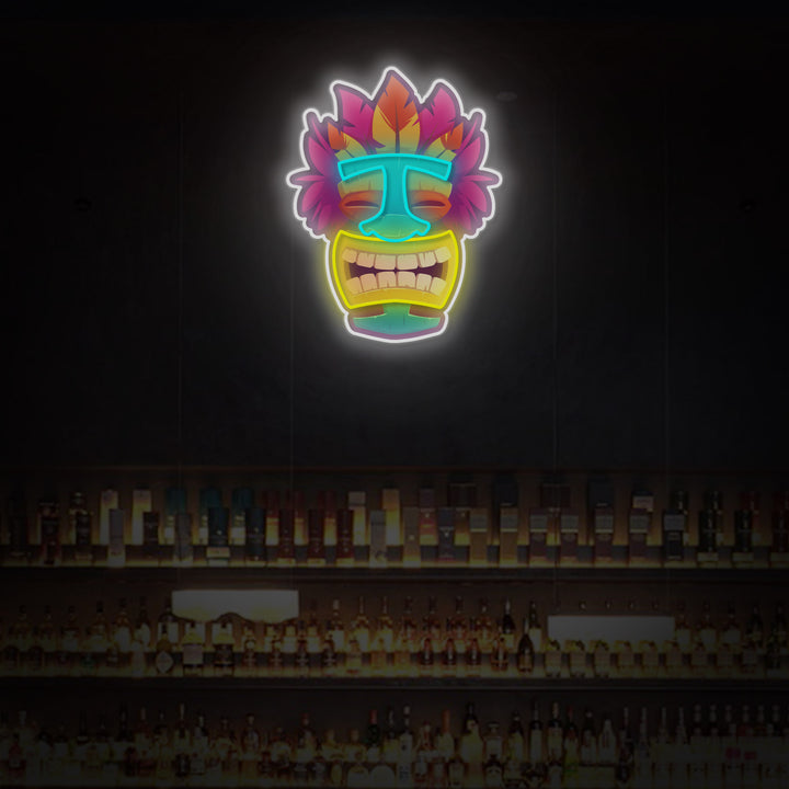 "TIKI Masks Totems Hawaiian Polynesian" LED Neon Sign 2.0, Luminous UV Printed
