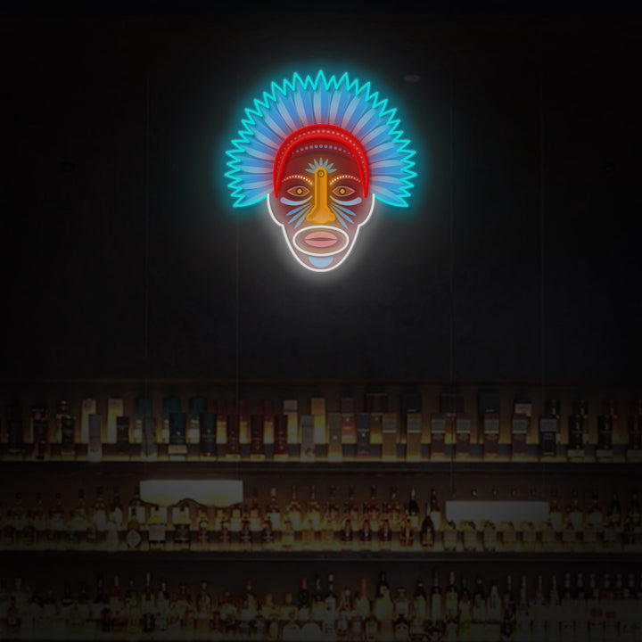 "Tribal Mask Aborigine Masked" LED Neon Sign 2.0, Luminous UV Printed